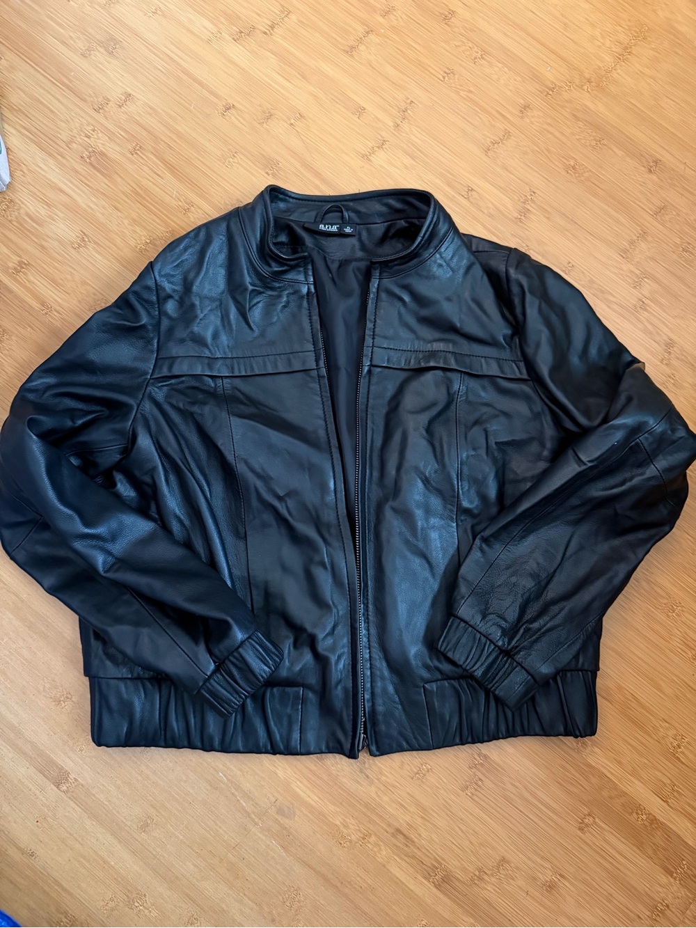 a.n.a Black Leather Bomber Jacket